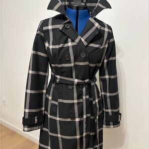 Merona Black and Gray Plaid Trench Coat